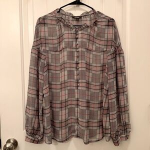 Express Plaid Long Sleeve Blouse